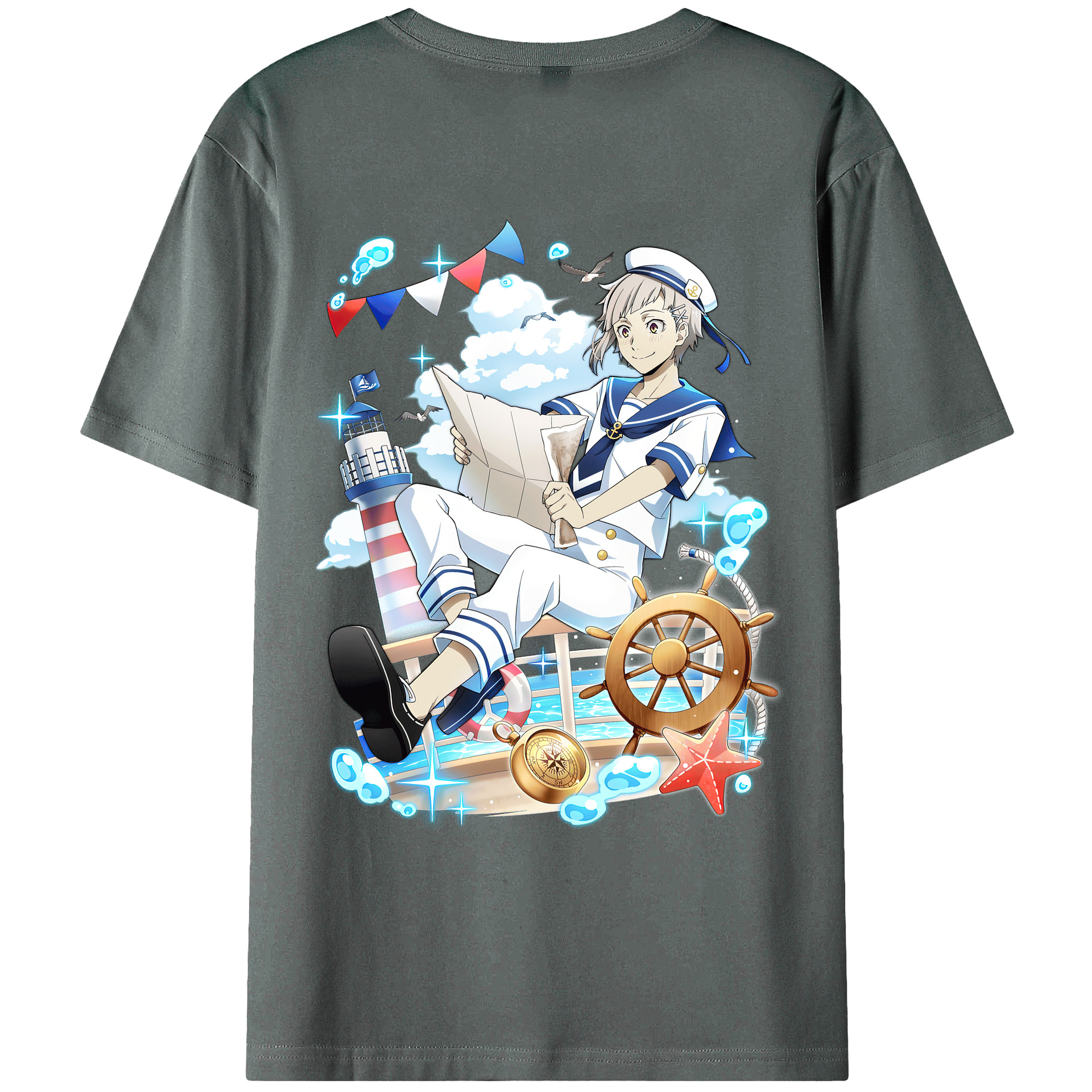 （画像用） 文豪ストレイドッグス Bungo Stray Dogs 綿100％ メンズ半袖Tシャツ（バックプリント） 通気性